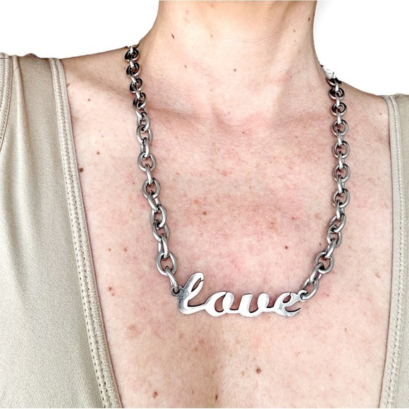 Dolce & Gabbana authentic Logo LOVE charm chain necklace vintage 00s silver tone - Picture 2 of 14